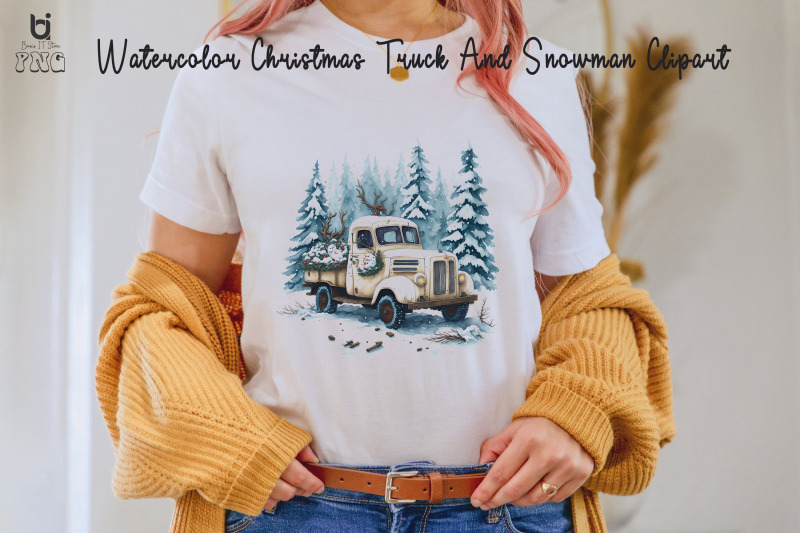 watercolor-christmas-truck-and-snowman-clipart-mug-png-file