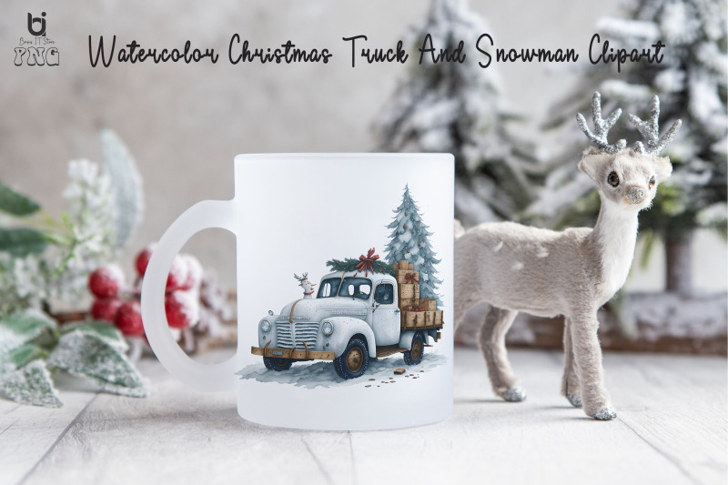 watercolor-christmas-truck-and-snowman-clipart-mug-png-file