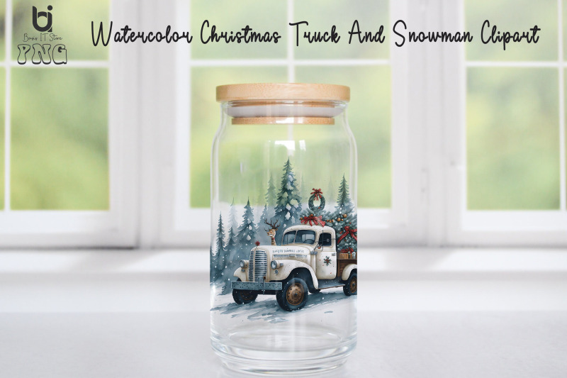 watercolor-christmas-truck-and-snowman-clipart-mug-png-file