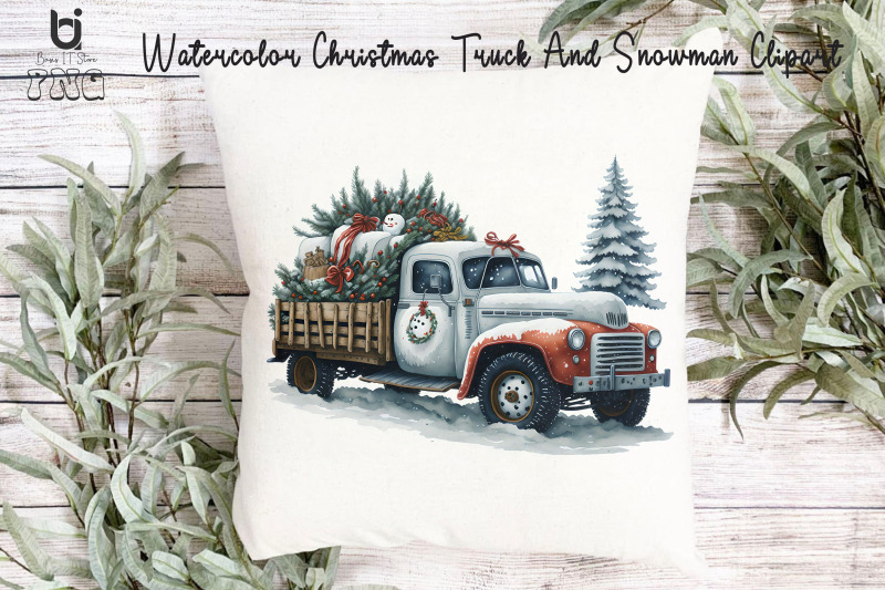 watercolor-christmas-truck-and-snowman-clipart-mug-png-file