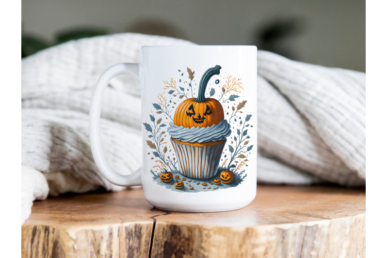 watercolor-cupcake-and-halloween-pumpkin-clipart-mug-design