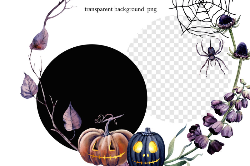 watercolor-halloween-wreaths-watercolor-gothic-frame-spooky-pumpkin