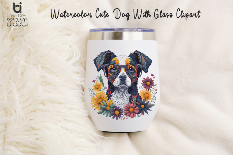 watercolor-cute-dog-with-glass-clipart-dog-mug-design