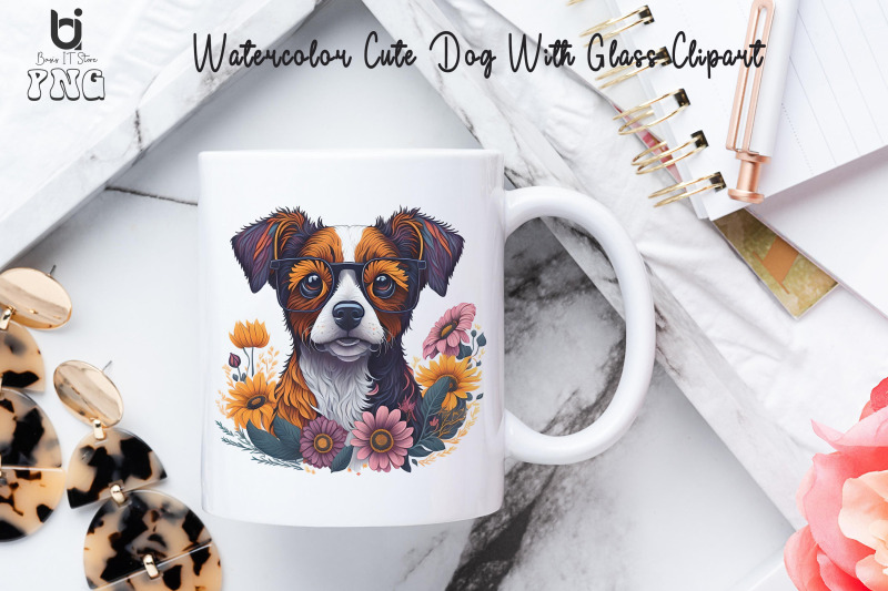 watercolor-cute-dog-with-glass-clipart-dog-mug-design