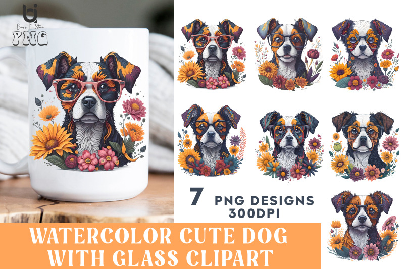 watercolor-cute-dog-with-glass-clipart-dog-mug-design