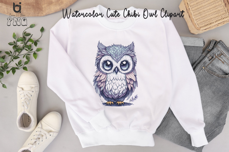 watercolor-cute-chibi-owl-clipart-owl-t-shirt-design