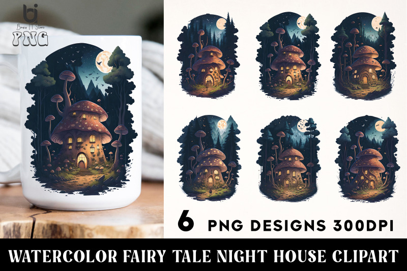 watercolor-fairy-tale-night-house-clipart-mug-sublimation