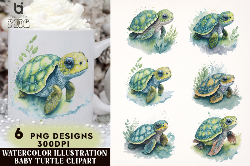 watercolor-illustration-baby-turtle-clipart-mug-sublimation-design