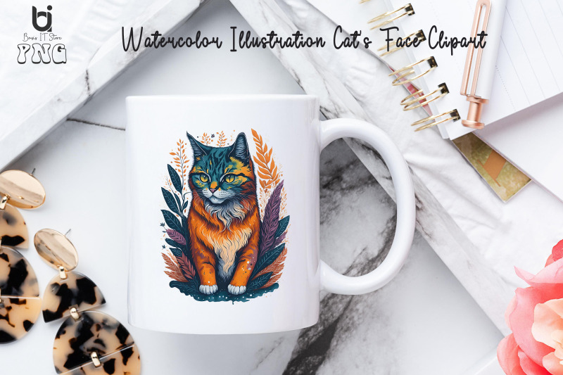 watercolor-illustration-cat-039-s-face-clipart-png-sublimation