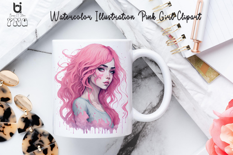 watercolor-illustration-pink-girl-clipart-mug-png-design