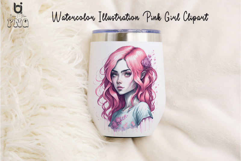 watercolor-illustration-pink-girl-clipart-mug-png-design