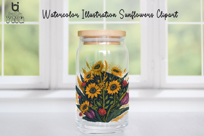 watercolor-illustration-sunflowers-clipart-mug-png-design