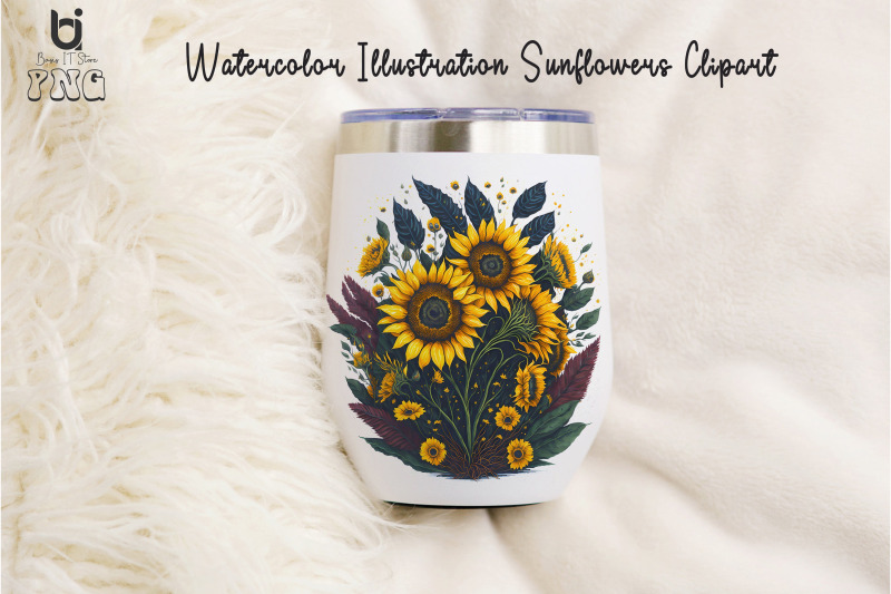 watercolor-illustration-sunflowers-clipart-mug-png-design