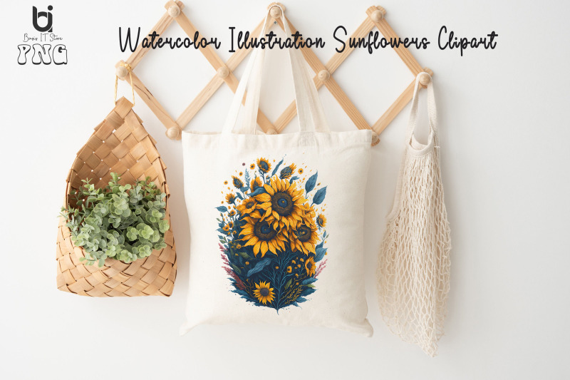 watercolor-illustration-sunflowers-clipart-mug-png-design