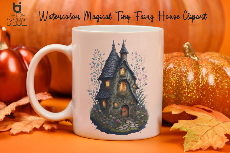 watercolor-magical-tiny-fairy-house-clipart-mug-png-design