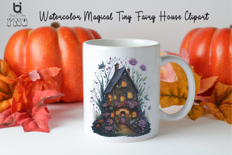 watercolor-magical-tiny-fairy-house-clipart-mug-png-design
