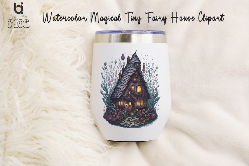 watercolor-magical-tiny-fairy-house-clipart-mug-png-design