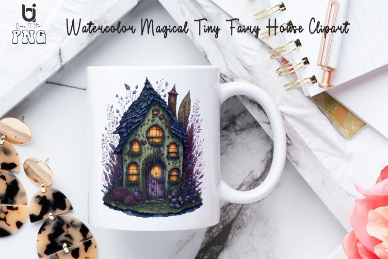 watercolor-magical-tiny-fairy-house-clipart-mug-png-design