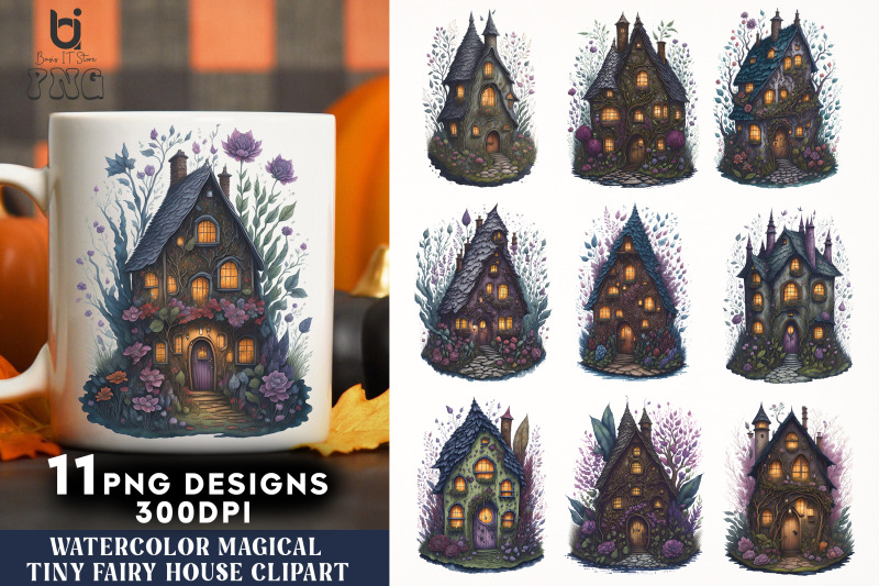 watercolor-magical-tiny-fairy-house-clipart-mug-png-design