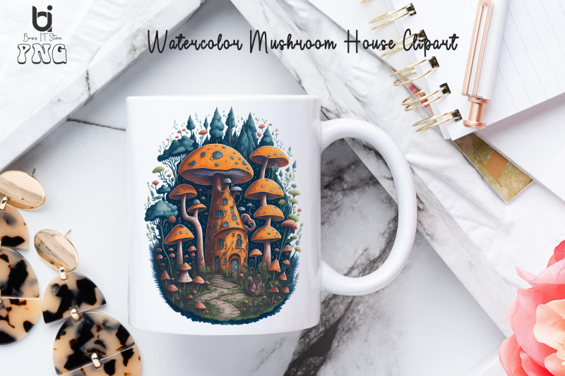 watercolor-mushroom-house-clipart-mug-sublimation-design