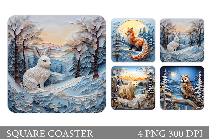 animals-square-coaster-sublimation-quilling-winter-coaster