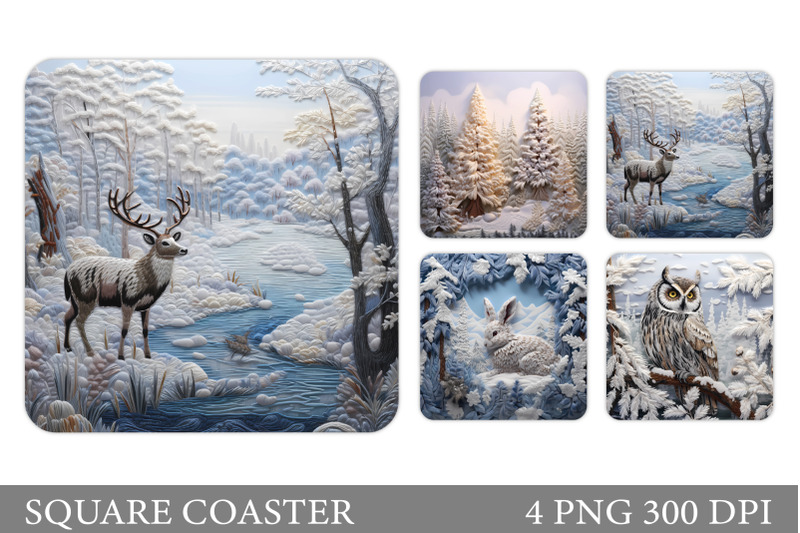 animals-square-coaster-sublimation-winter-square-coaster