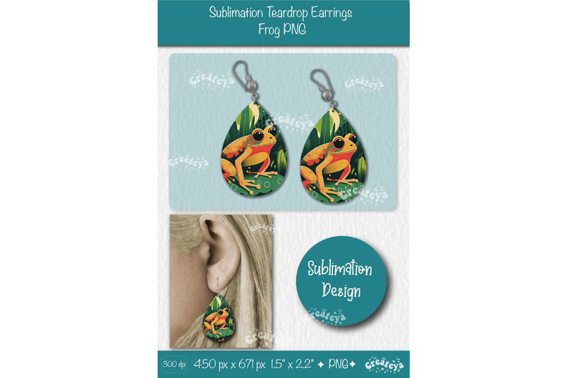 frog-earrings-sublimation-teardrop-earring-sublimation-green-color