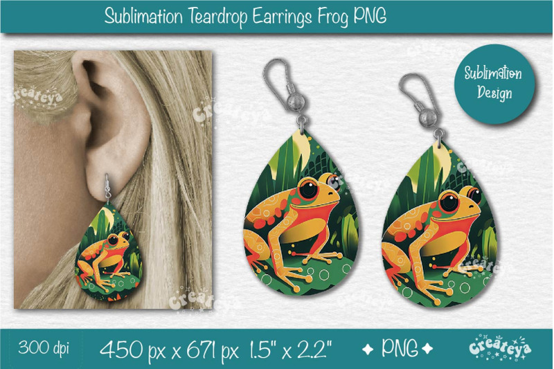 frog-earrings-sublimation-teardrop-earring-sublimation-green-color