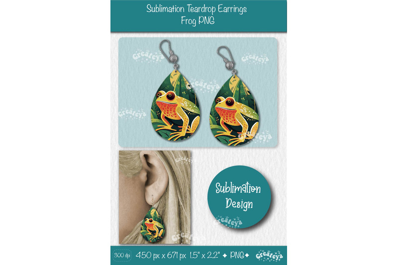 frog-earrings-sublimation-teardrop-earring-sublimation-green-color