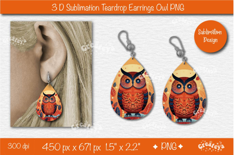 3d-earrings-sublimation-teardrop-earring-3d-owl-country-style