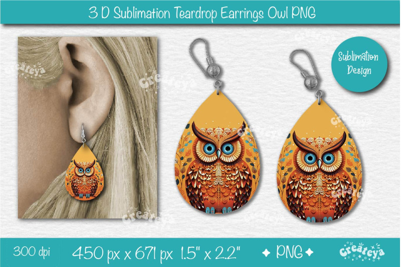 3d-earrings-sublimation-teardrop-earring-3d-owl-country-style