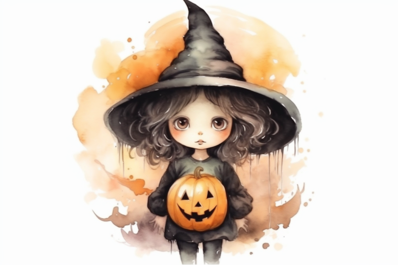 watercolor-halloween-witch-holding-pumpkin