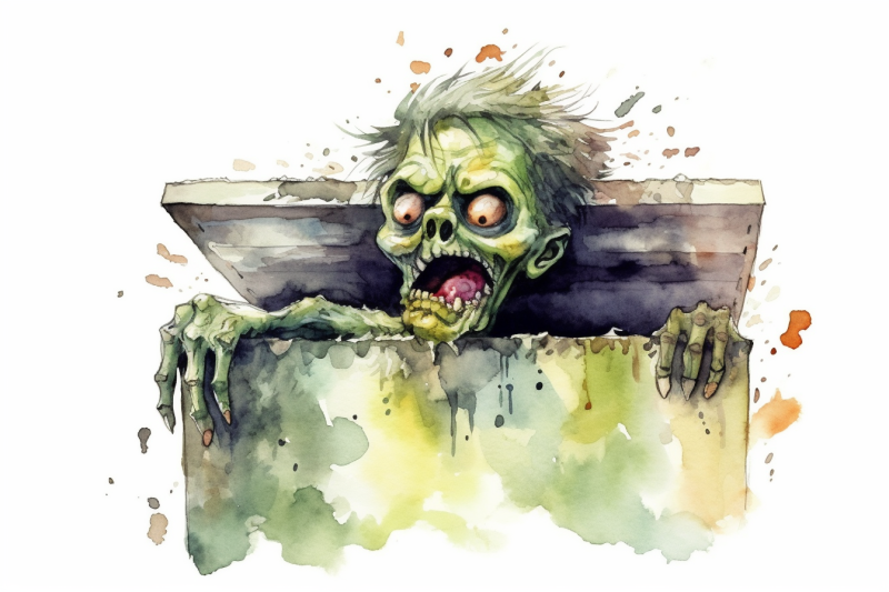 watercolor-halloween-zombie-in-coffin