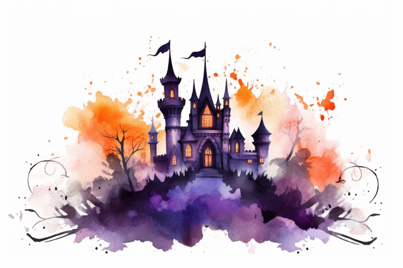 watercolor-halloween-haunted-castle
