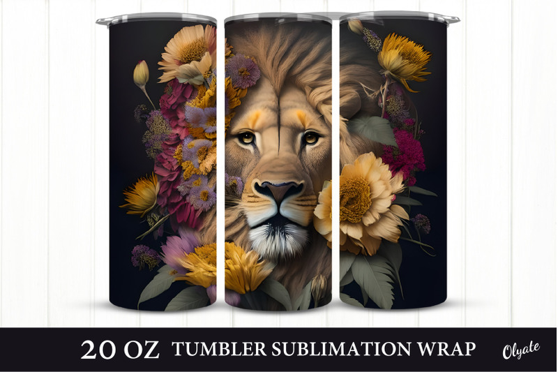 lion-with-flowers-tumbler-sublimation-wrap-20-oz-tumbler