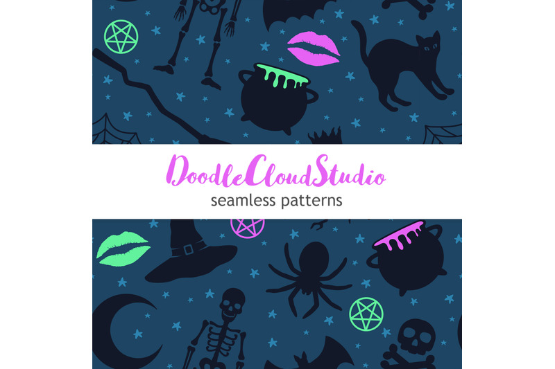 halloween-seamless-pattern-witchy-hat-skeleton-halloween-spooky-png