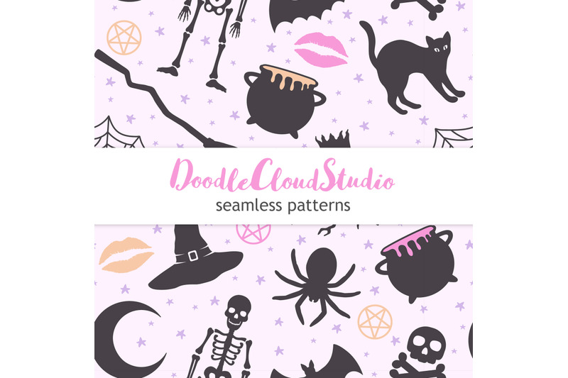 halloween-seamless-pattern-witchy-hat-skeleton-halloween-spooky-png