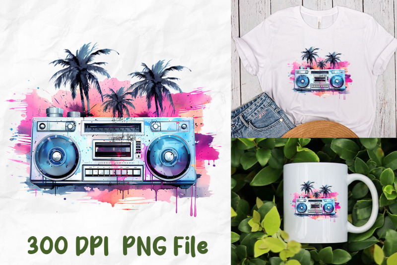 vaporwave-retro-boombox-palm-tree