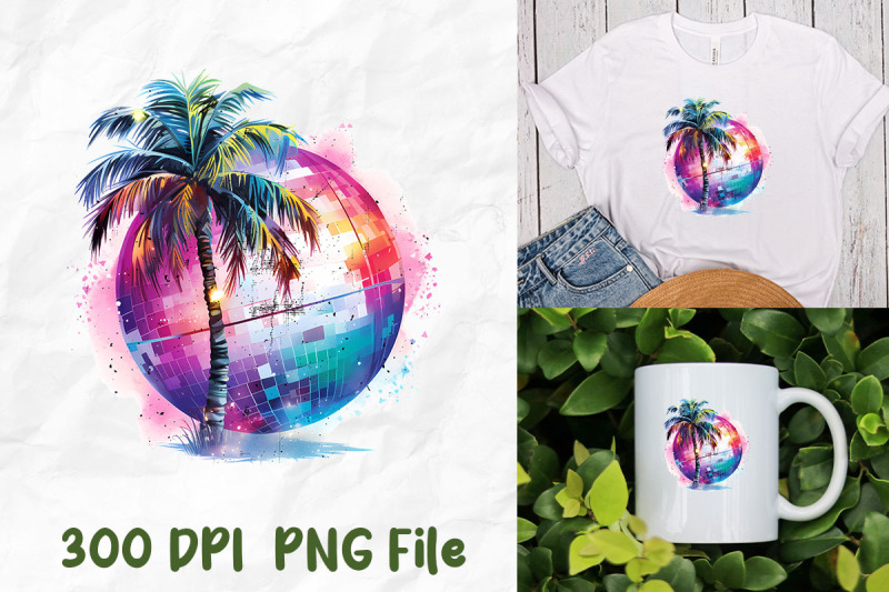 vaporwave-retro-disco-ball-palm-tree