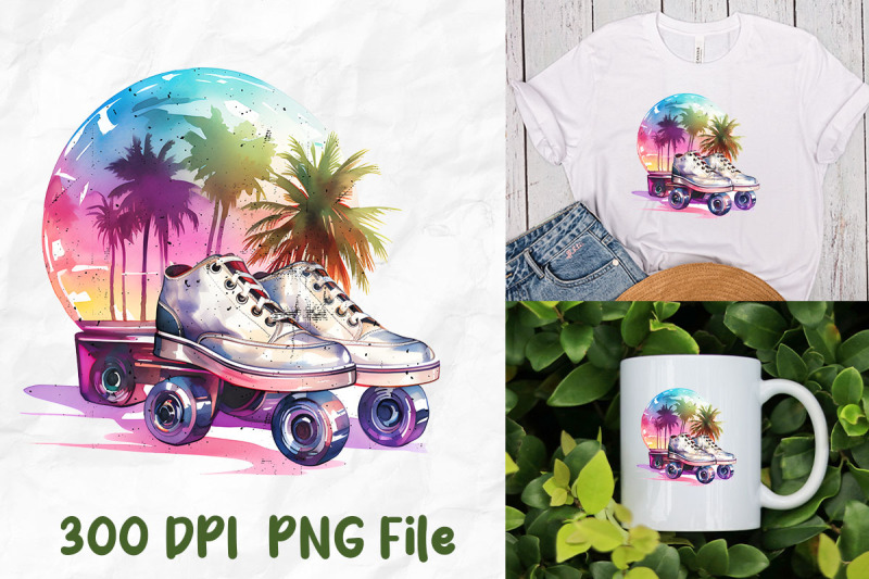 vaporwave-sunset-palm-tree-roller-skate