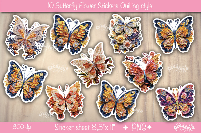 butterfly-stickers-bundle-3d-printable-stickers-sheet-png