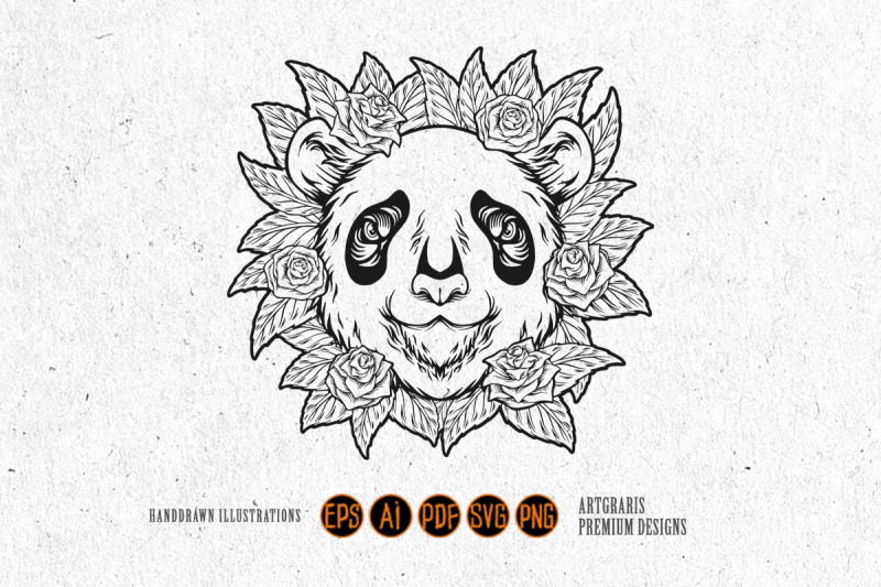 vibrant-panda-skull-floral-dia-de-los-muertos-monochrome