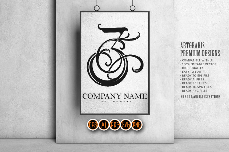 captivating-vintage-elegant-number-3-monogram-logo-outline