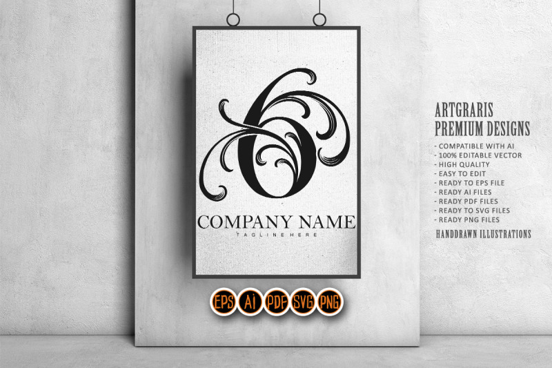 elegant-classics-luxury-inspired-number-6-monogram-logo-outline