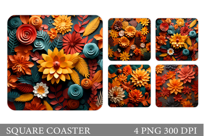 3d-flowers-coaster-sublimation-orange-flower-square-coaster