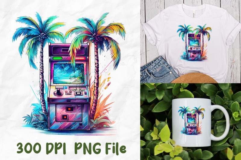 retro-vaporwave-arcade-machine-palm-tree