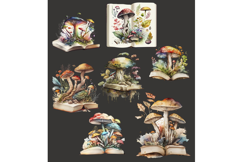 watercolor-mushrooms-and-books