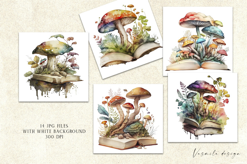 watercolor-mushrooms-and-books