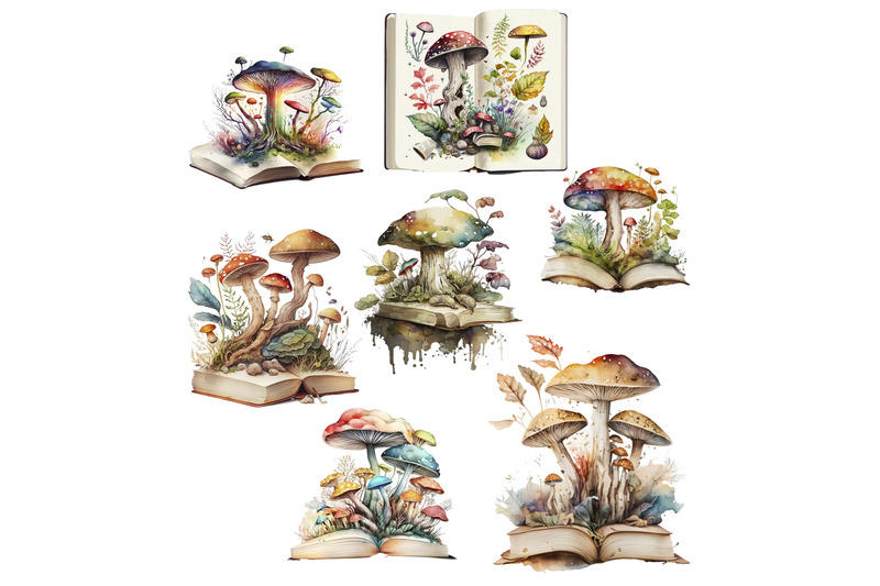 watercolor-mushrooms-and-books