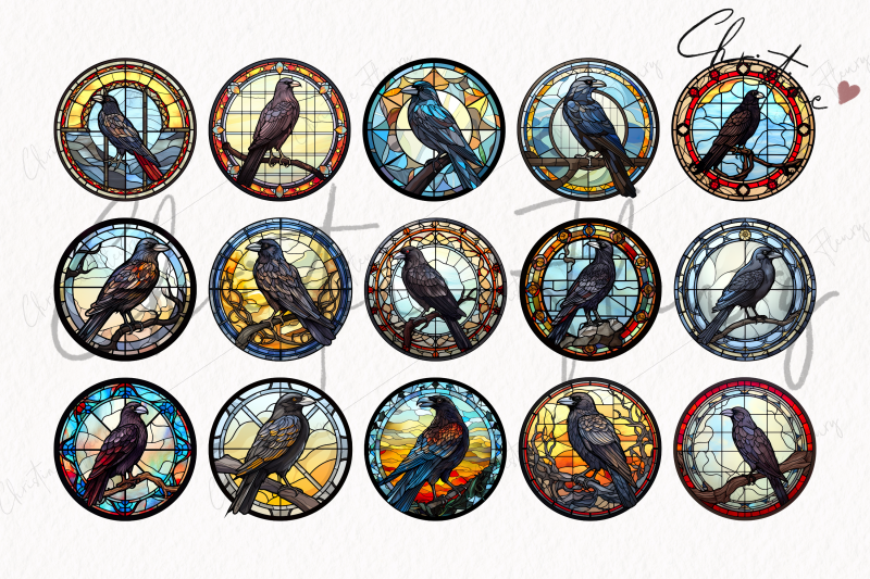 50-round-raven-stained-glass-clipart